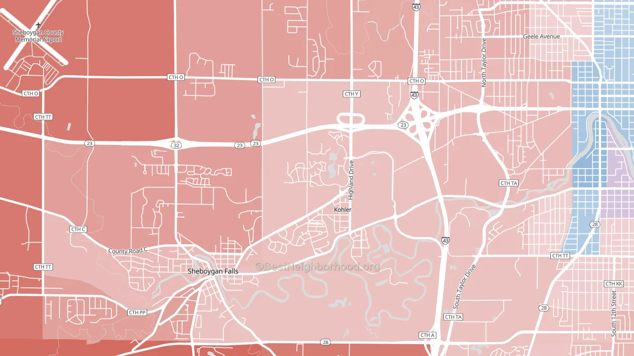 Kohler, WI block-group political-lean map