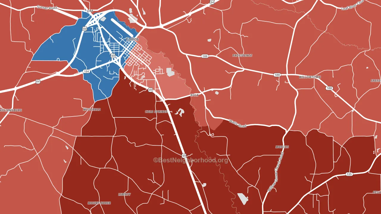Kola, MS block-group political-lean map
