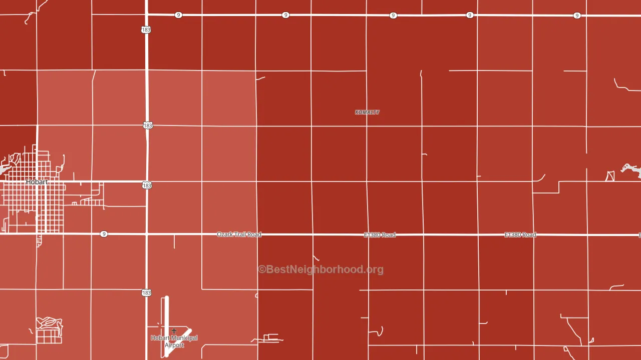 Komalty, OK block-group political-lean map