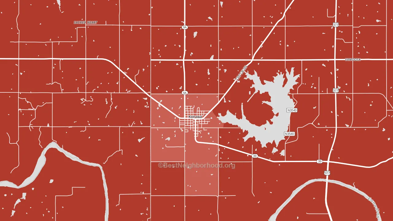 Konawa, OK block-group political-lean map