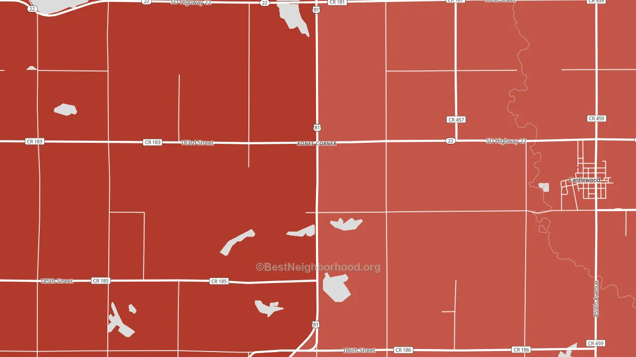 Kones Corner, SD block-group political-lean map
