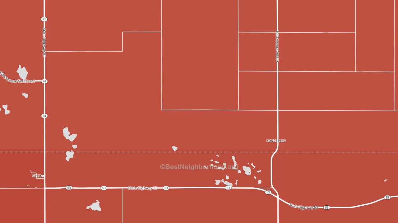 Kongsberg, ND block-group political-lean map