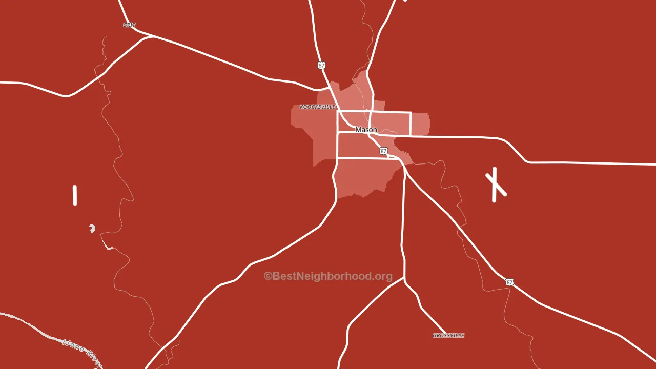 Koockville, TX block-group political-lean map