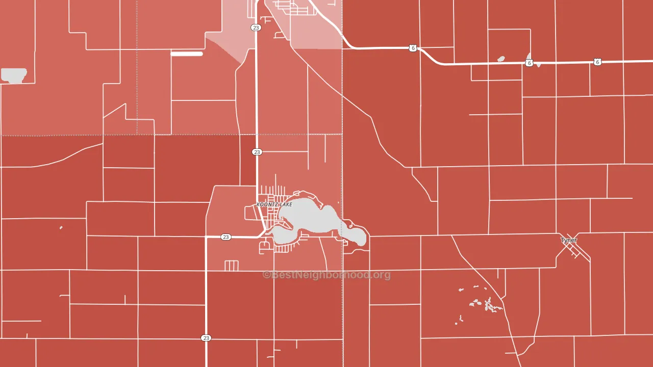 Koontz Lake, IN block-group political-lean map