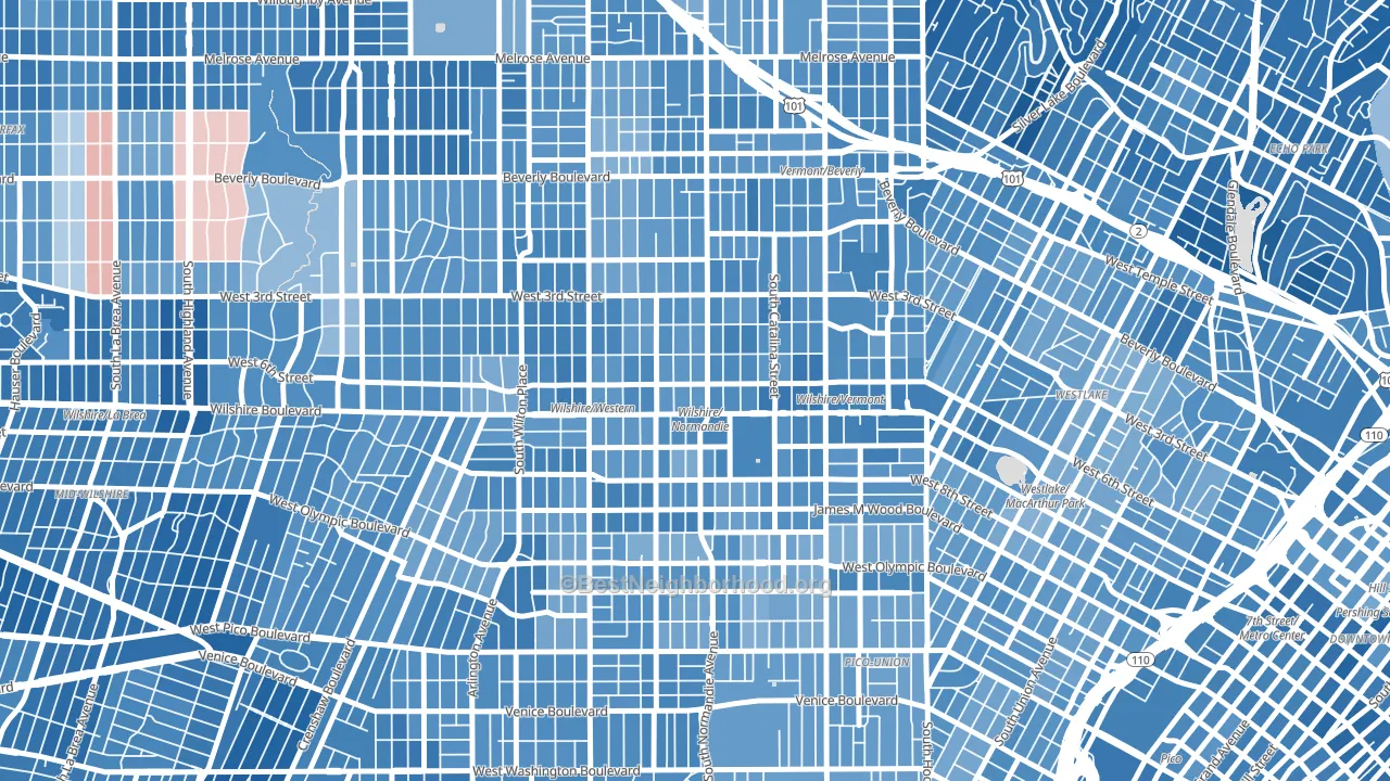 Koreatown, Los Angeles, CA block-group political-lean map