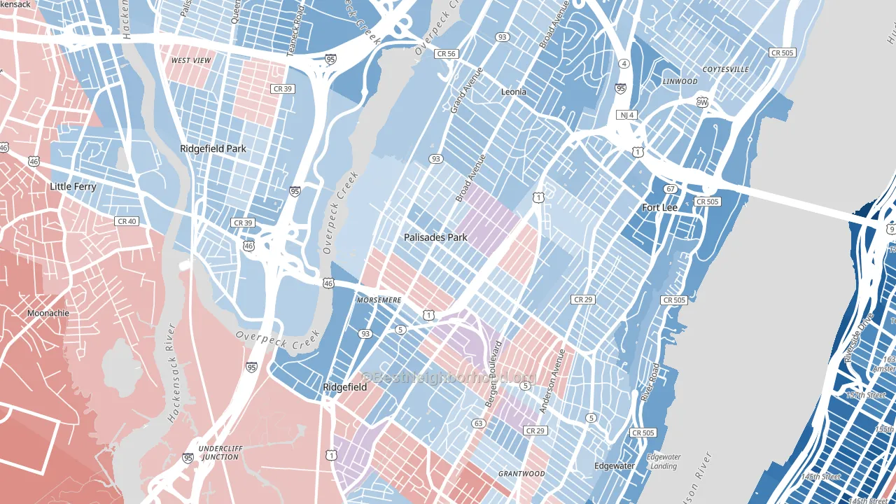 Koreatown, Palisades Park, NJ block-group political-lean map