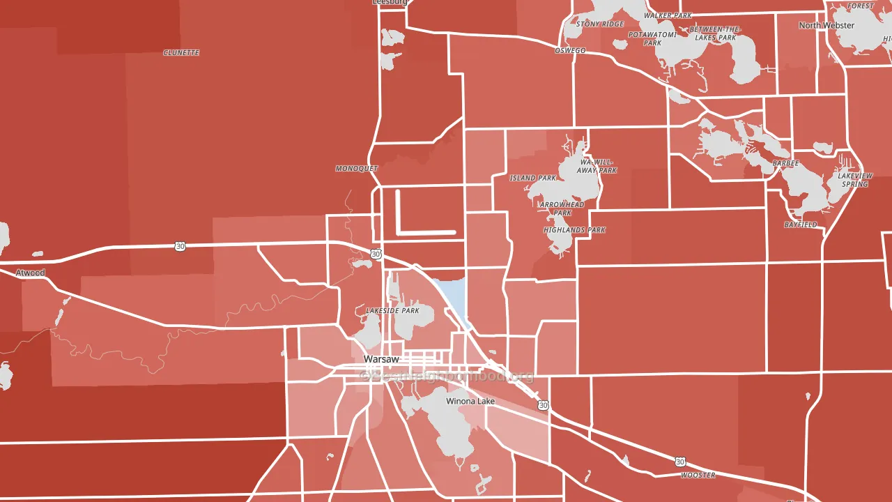 Kosciusko County, IN block-group political-lean map