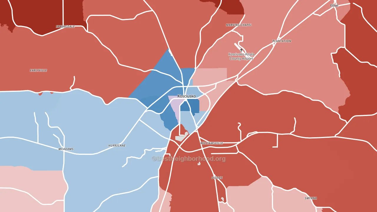 Kosciusko, MS block-group political-lean map