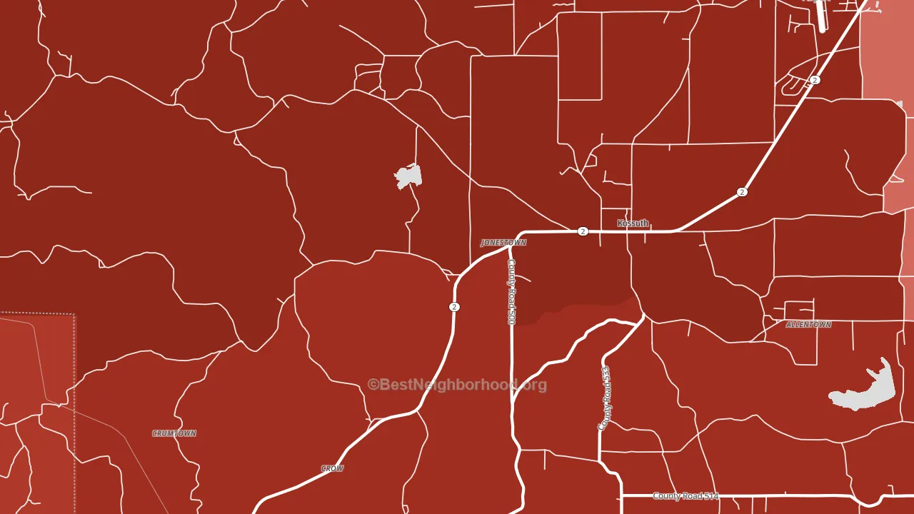 Kossuth, MS block-group political-lean map