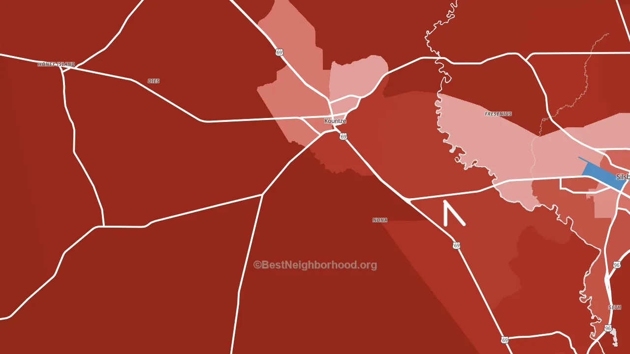 Kountze, TX block-group political-lean map