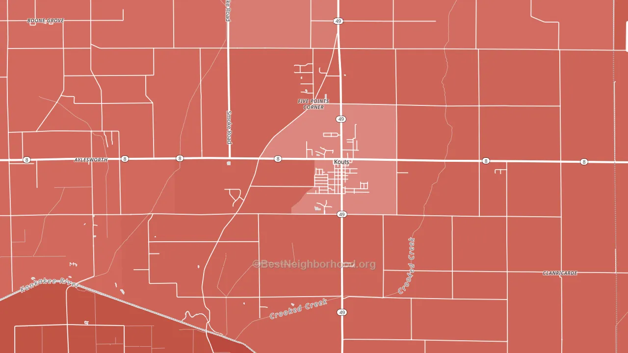 Kouts, IN block-group political-lean map