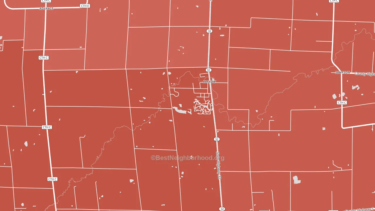 Krakow, WI block-group political-lean map