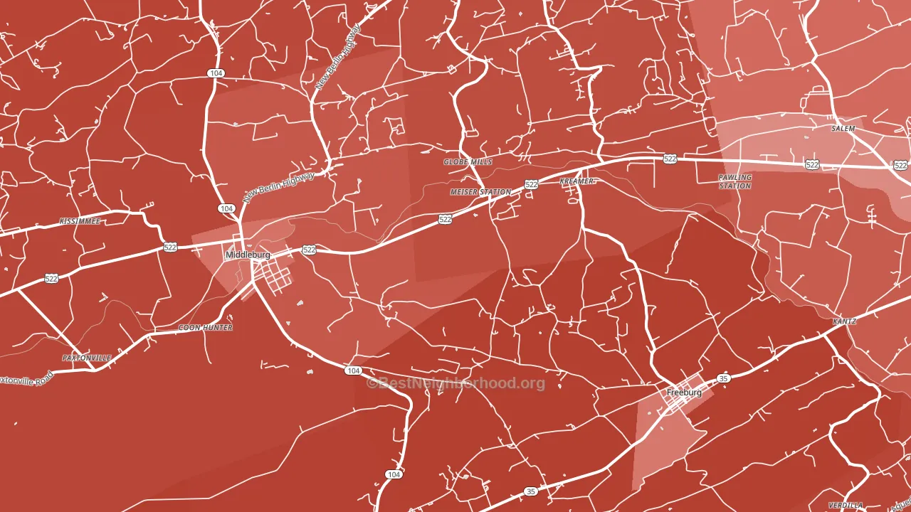 Kreamer, PA block-group political-lean map