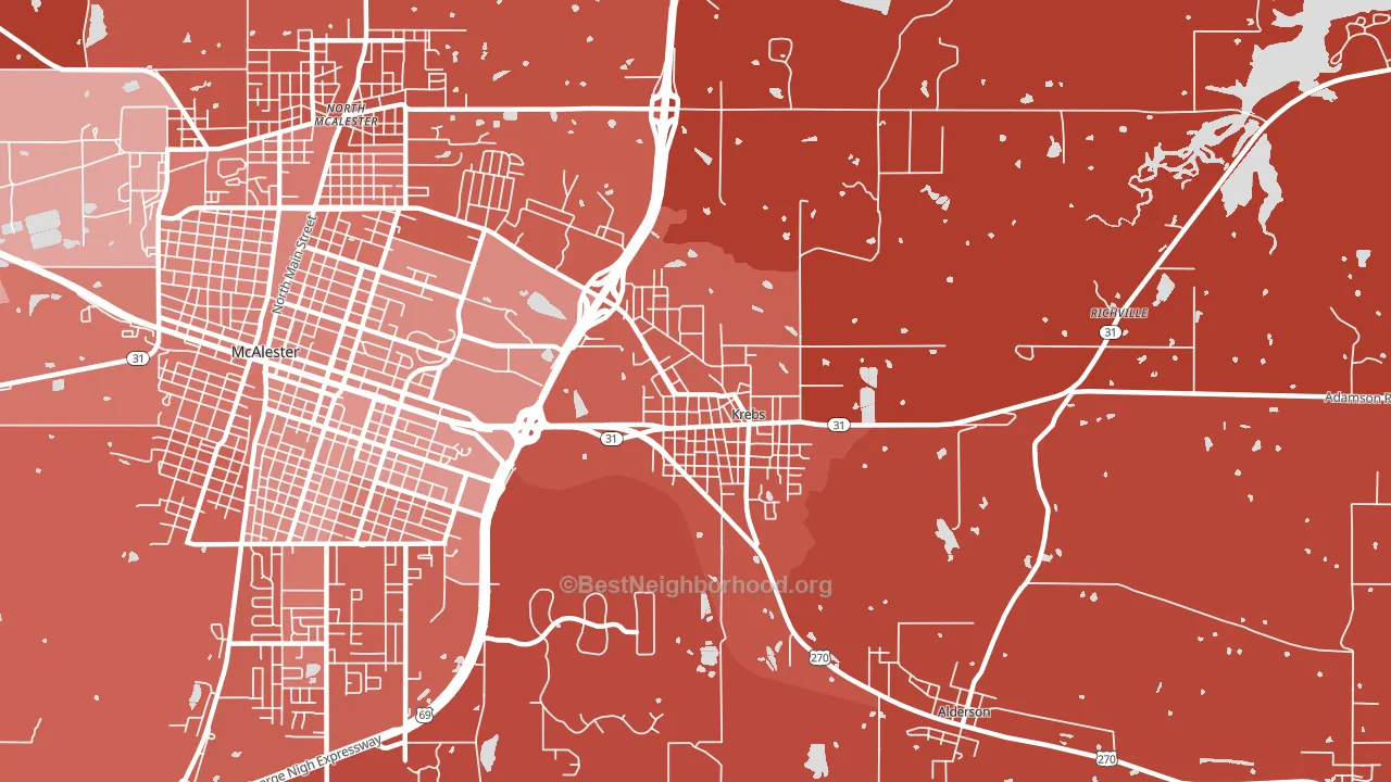 Krebs, OK block-group political-lean map