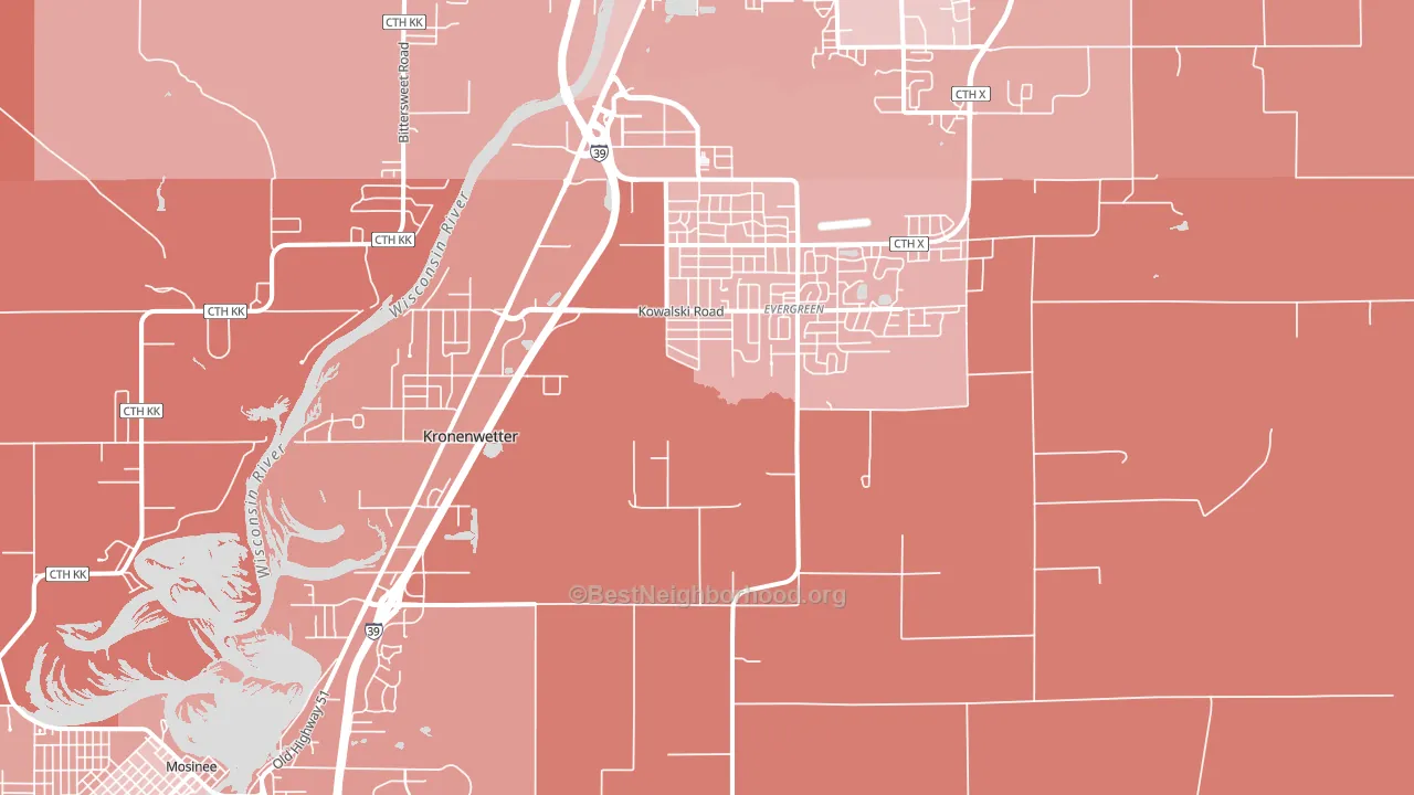 Kronenwetter, WI block-group political-lean map