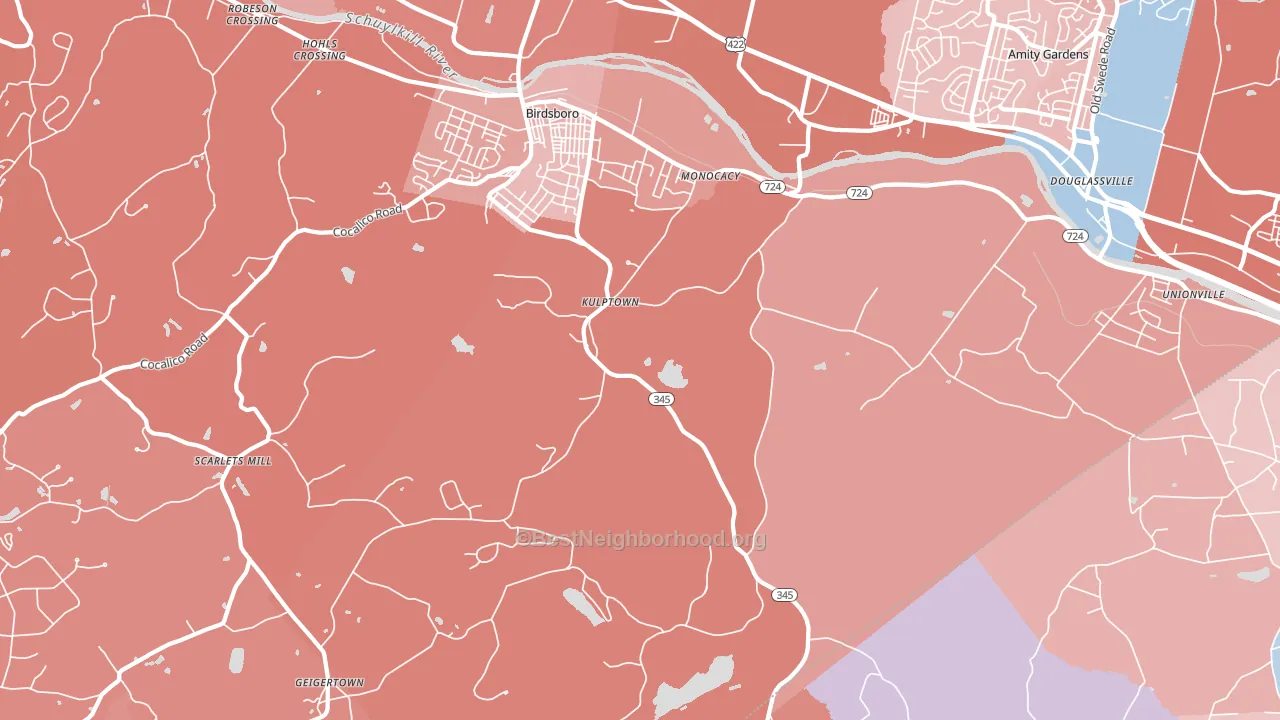Kulptown, PA block-group political-lean map