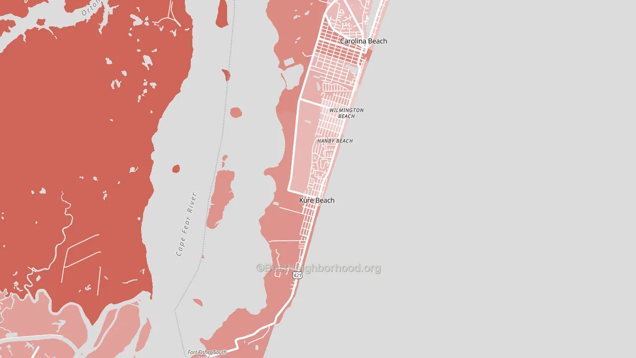 Kure Beach, NC block-group political-lean map