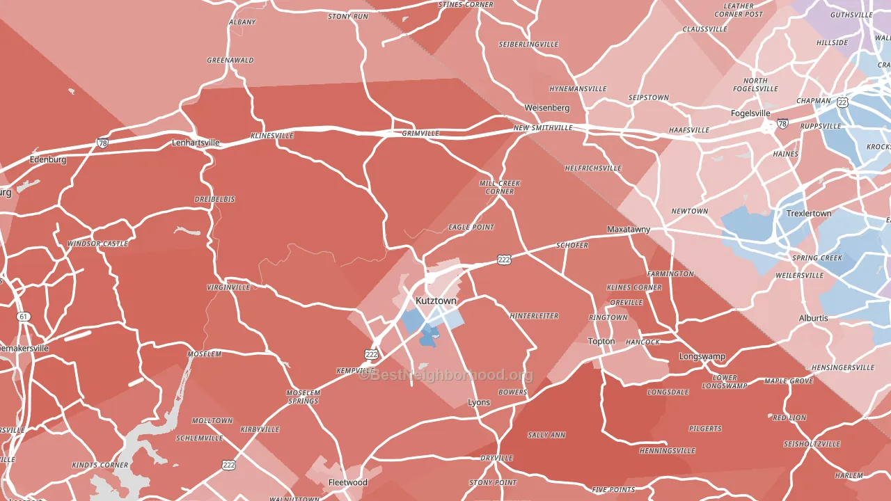 Kutztown, PA block-group political-lean map