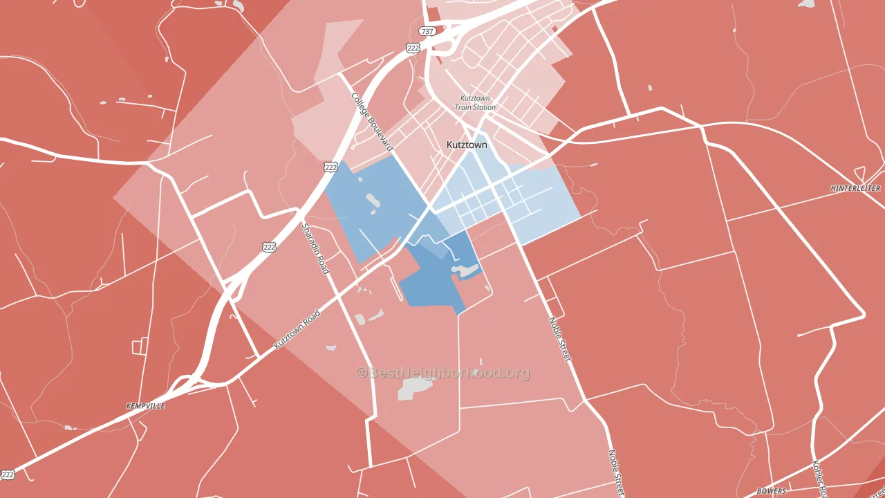 Kutztown University, PA block-group political-lean map