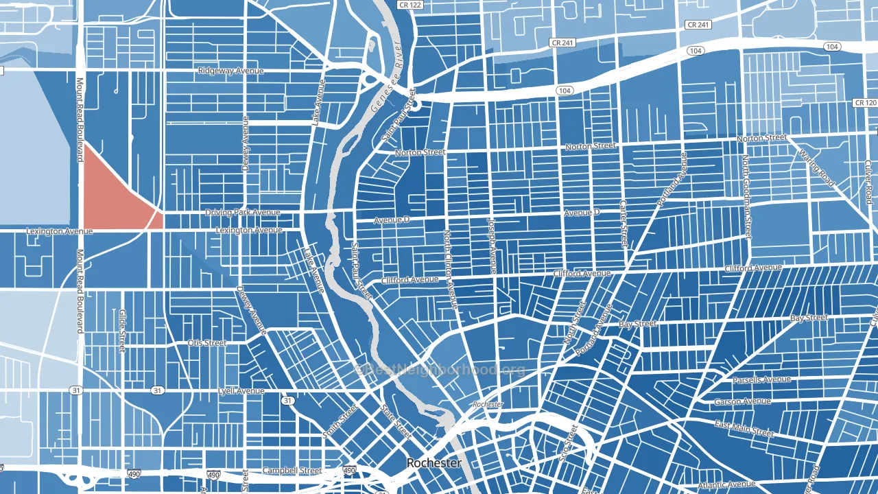 La Avenida, Rochester, NY block-group political-lean map