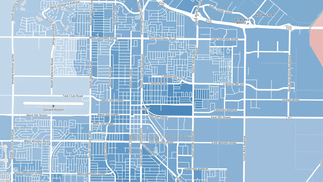 La Colonia, Oxnard, CA block-group political-lean map