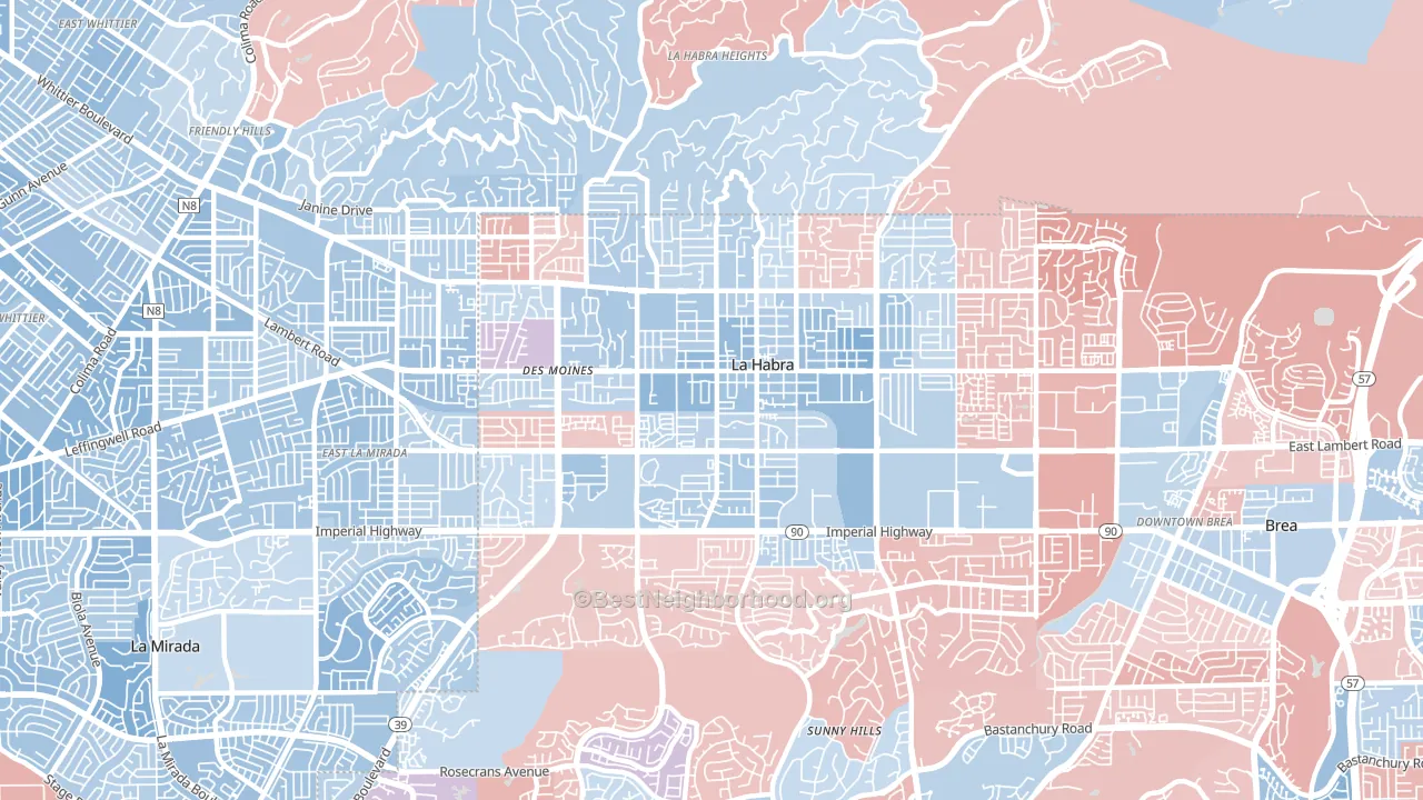 La Habra, CA block-group political-lean map