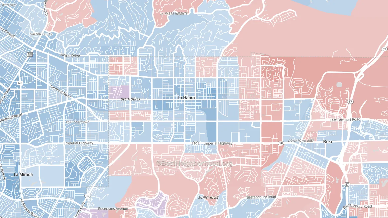 La Habra City, La Habra, CA block-group political-lean map