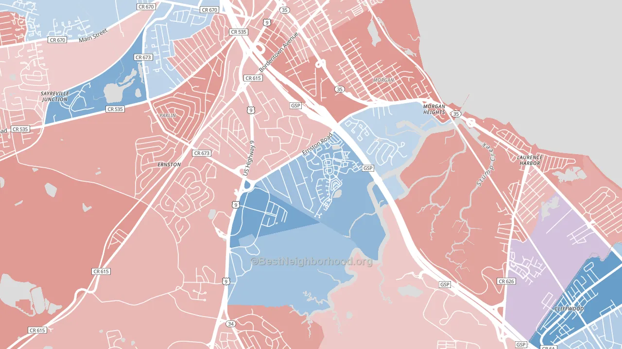 La Mer, Parlin, NJ block-group political-lean map