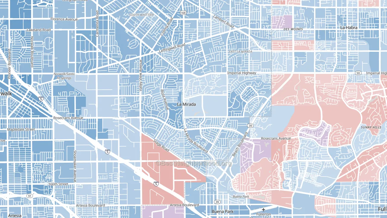La Mirada, CA block-group political-lean map