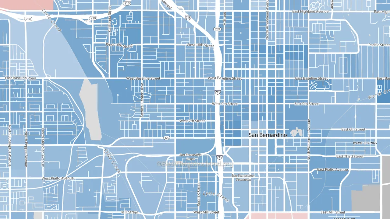 La Plaza, San Bernardino, CA block-group political-lean map