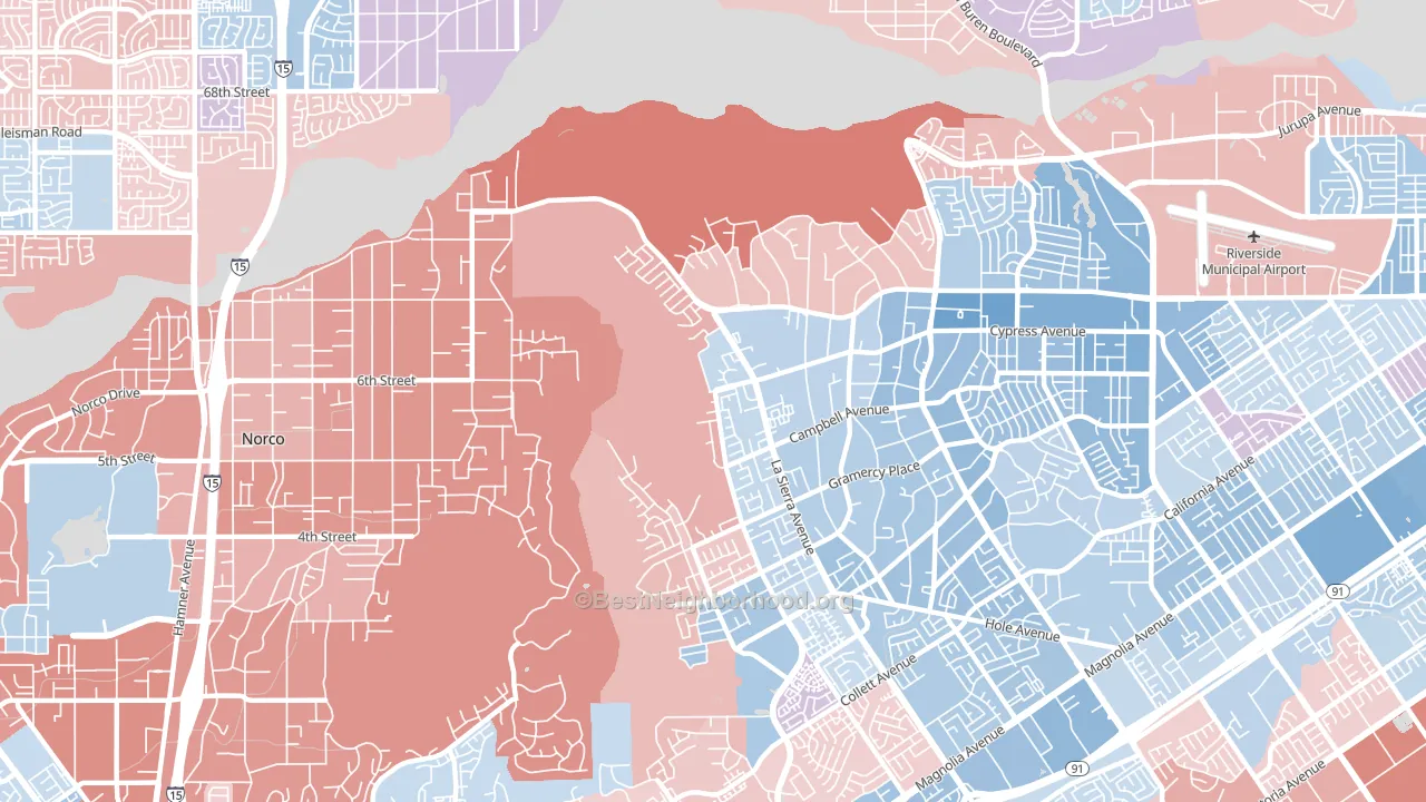 La Sierra Hills, Riverside, CA block-group political-lean map