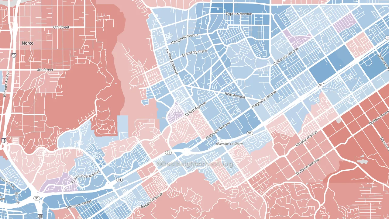 La Sierra, Riverside, CA block-group political-lean map