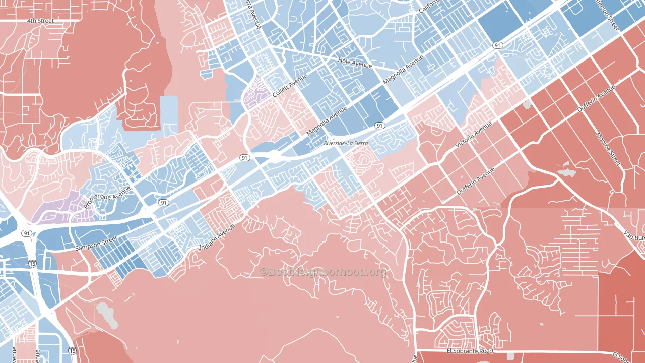 La Sierra South, Riverside, CA block-group political-lean map