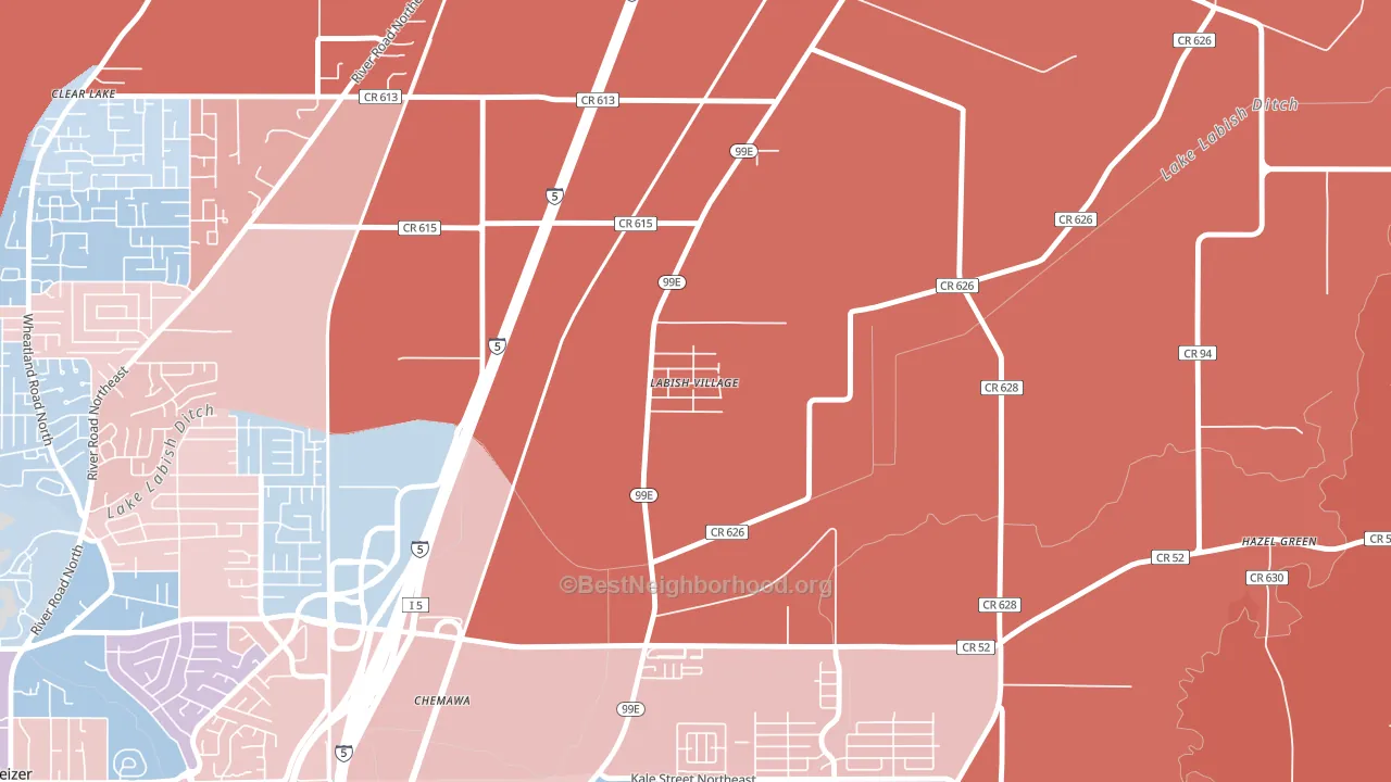 Labish Village, OR block-group political-lean map