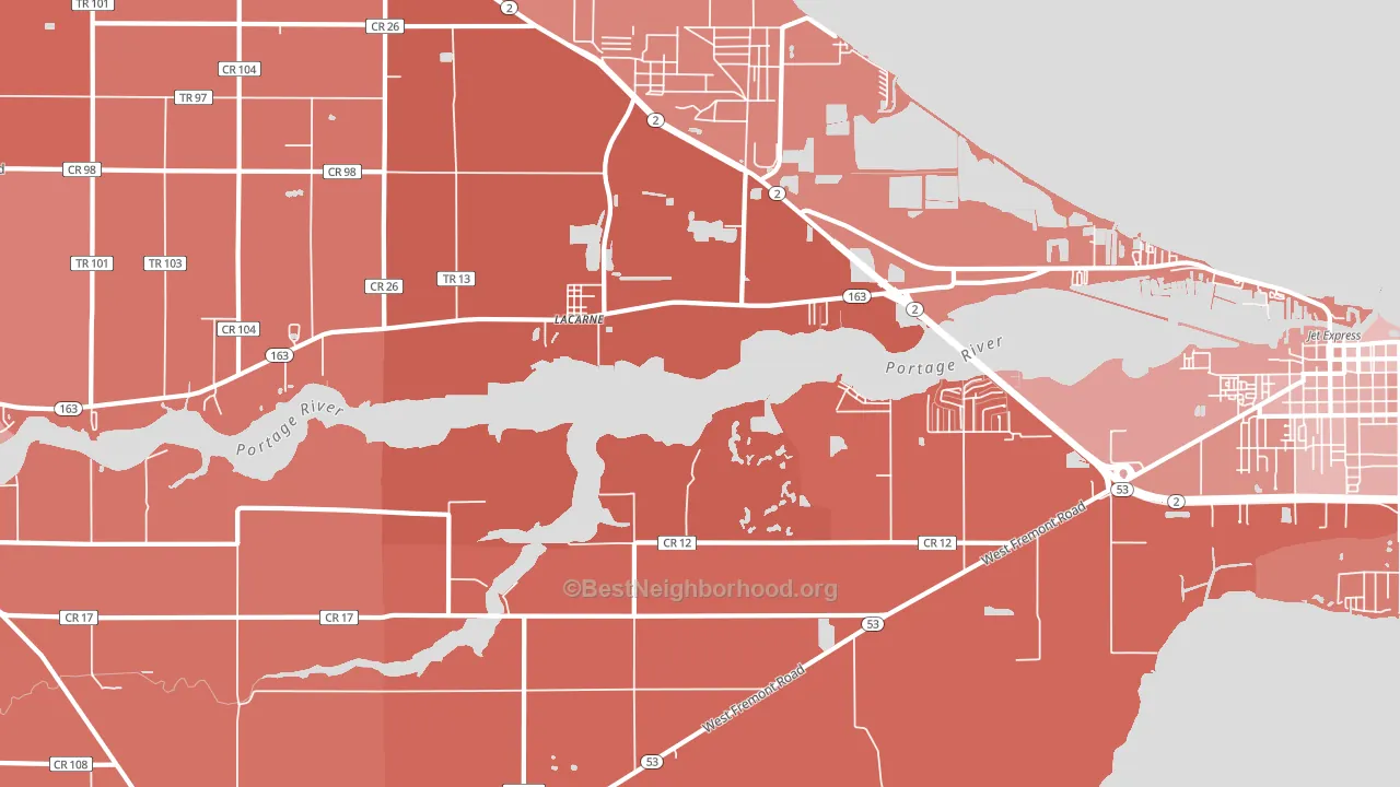 Lacarne, OH block-group political-lean map