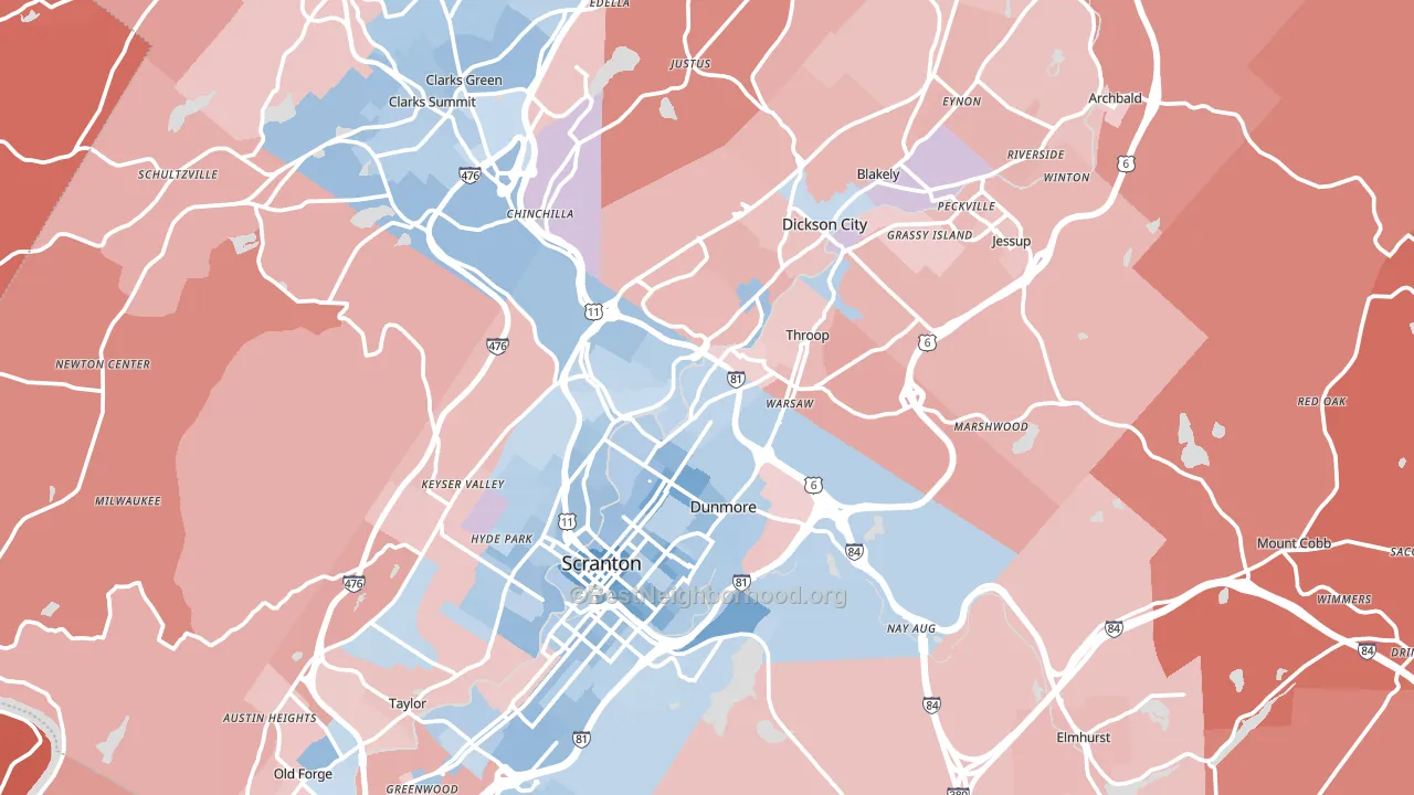 Lackawanna County, PA block-group political-lean map