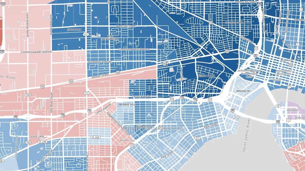 Lackawanna, Jacksonville, FL block-group political-lean map