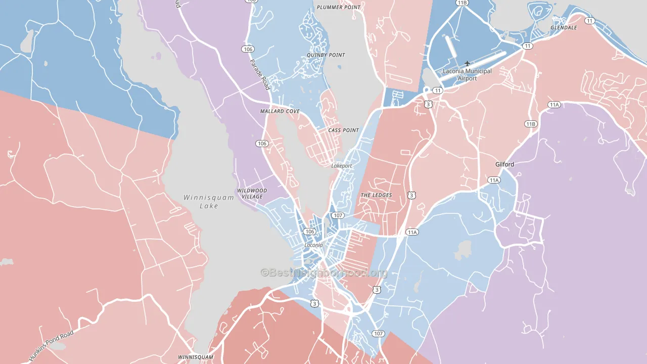 Laconia, NH block-group political-lean map