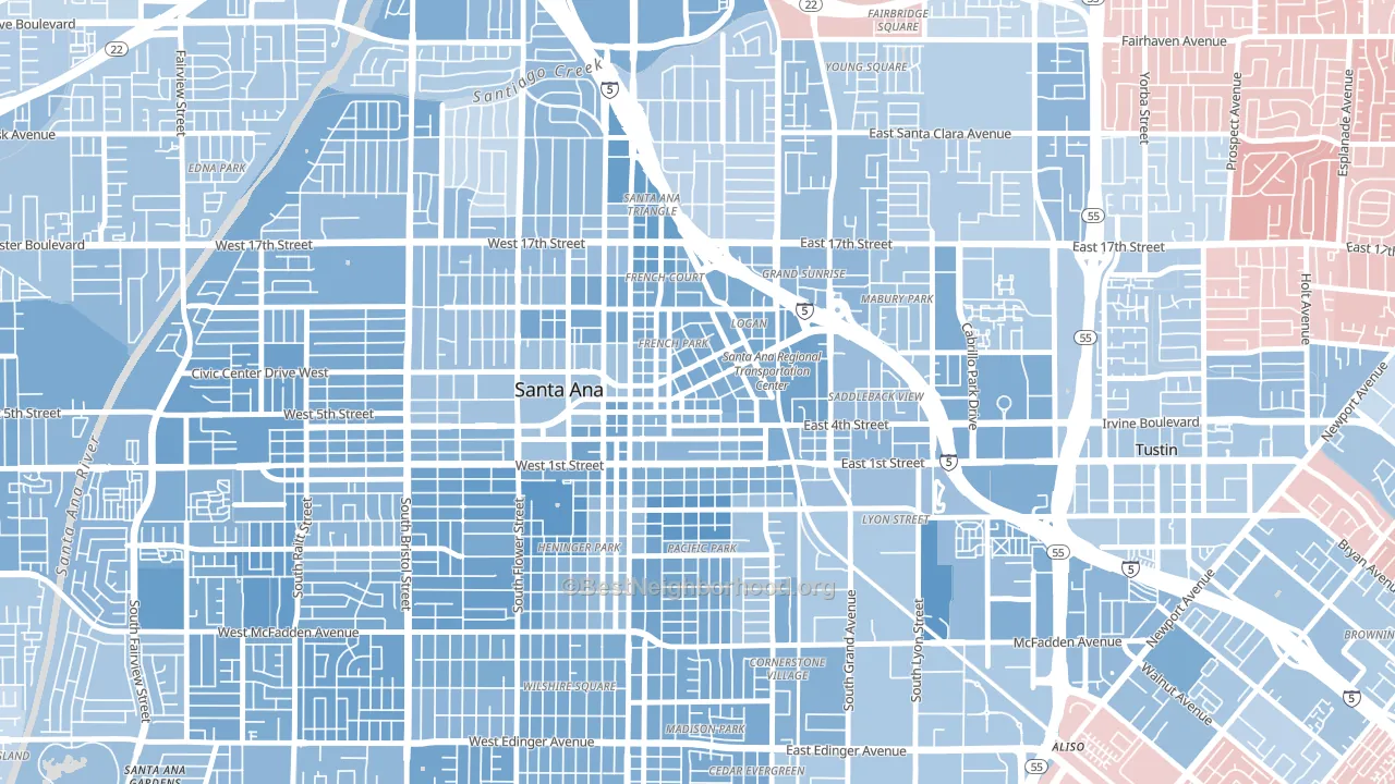 Lacy, Santa Ana, CA block-group political-lean map