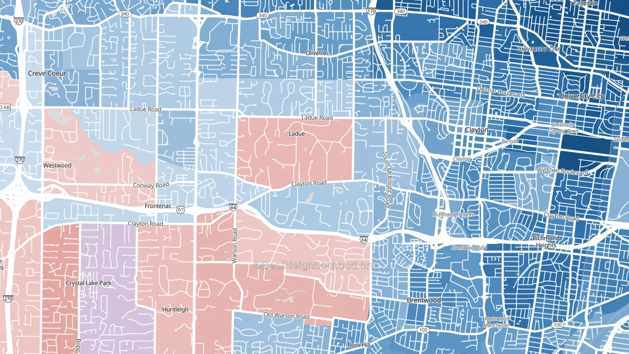 Ladue, MO block-group political-lean map