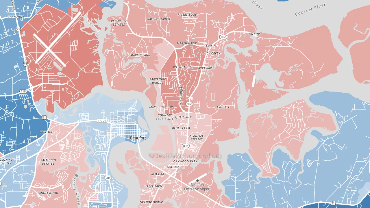 Ladys Island, SC block-group political-lean map