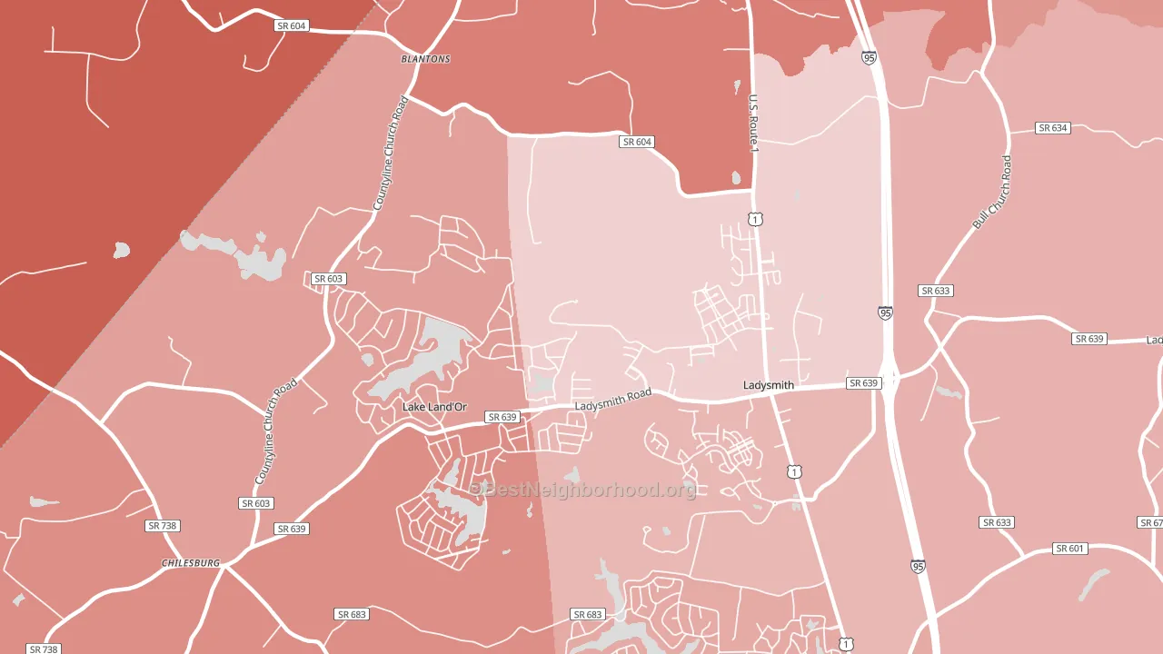 Ladysmith, VA block-group political-lean map