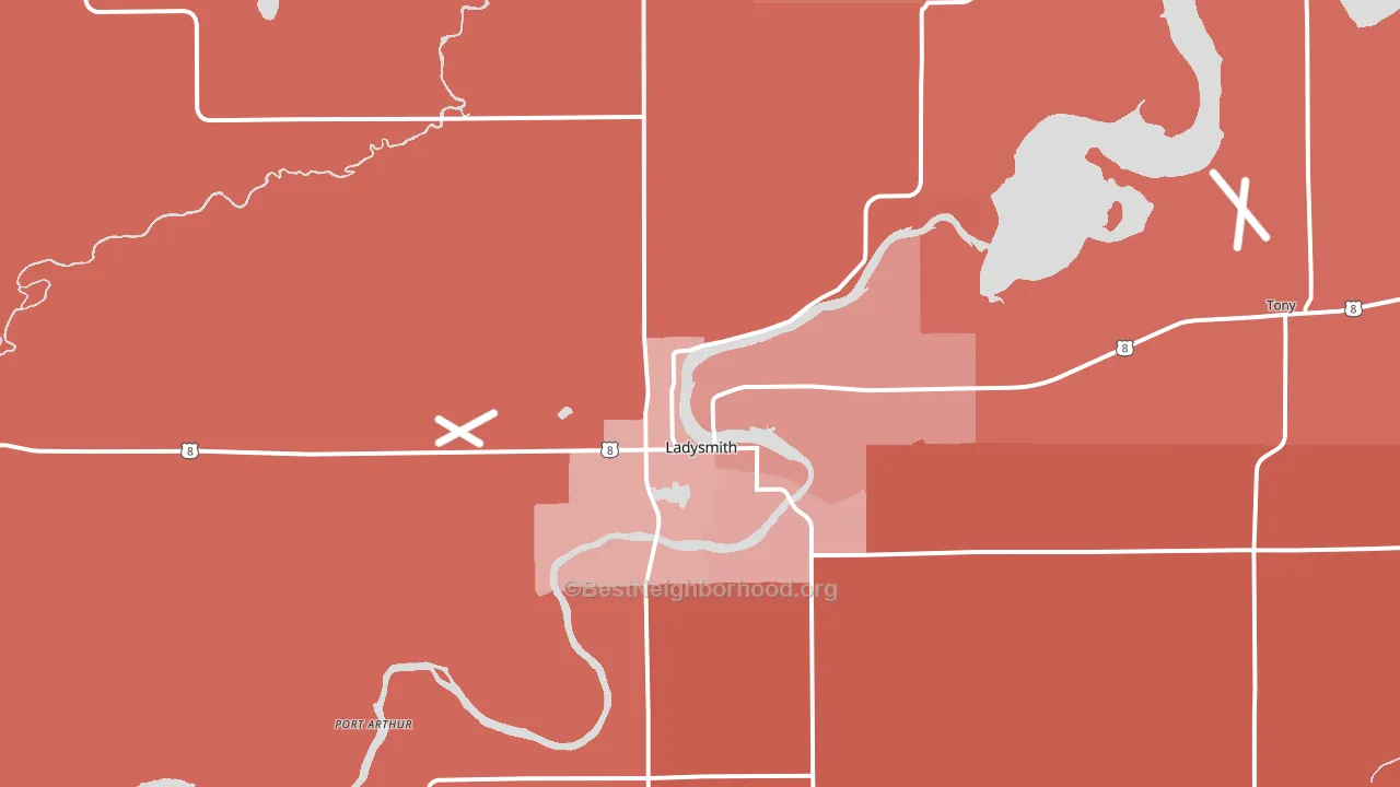 Ladysmith, WI block-group political-lean map