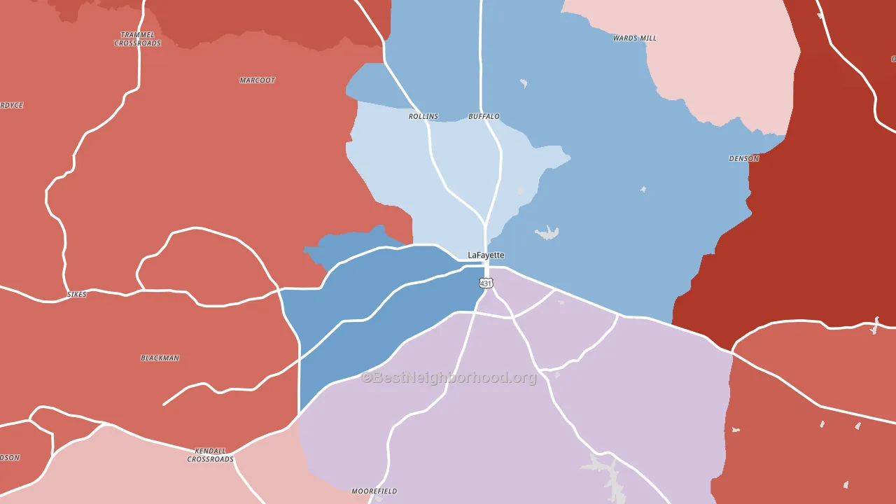 Lafayette, AL block-group political-lean map