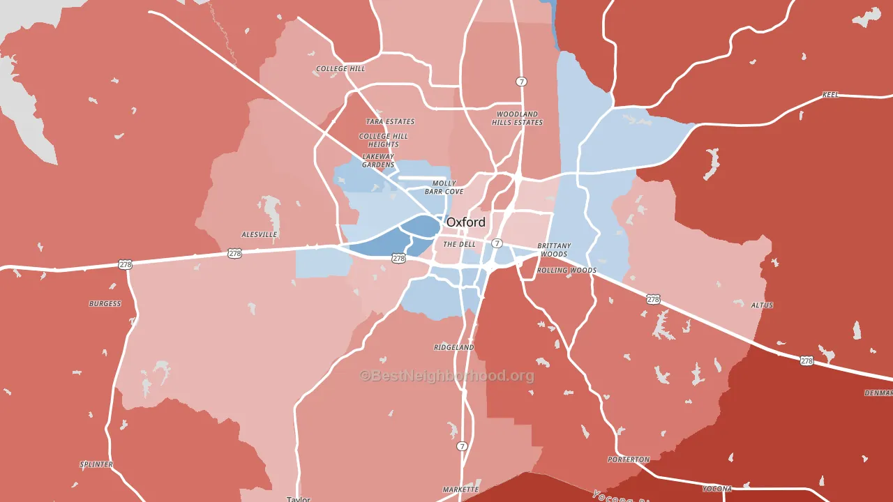 Lafayette County, MS block-group political-lean map