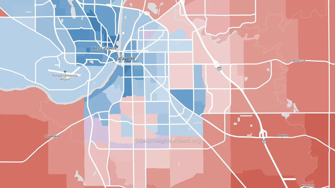 Lafayette, IN block-group political-lean map