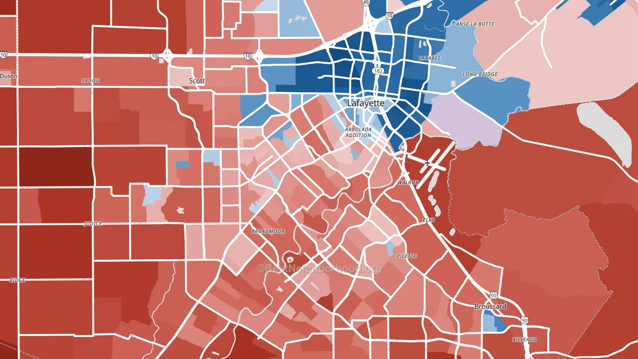 Lafayette, LA block-group political-lean map
