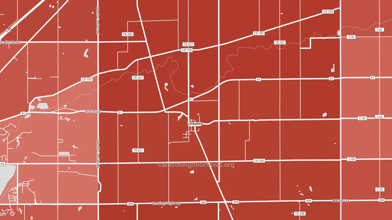 Lafayette, OH block-group political-lean map