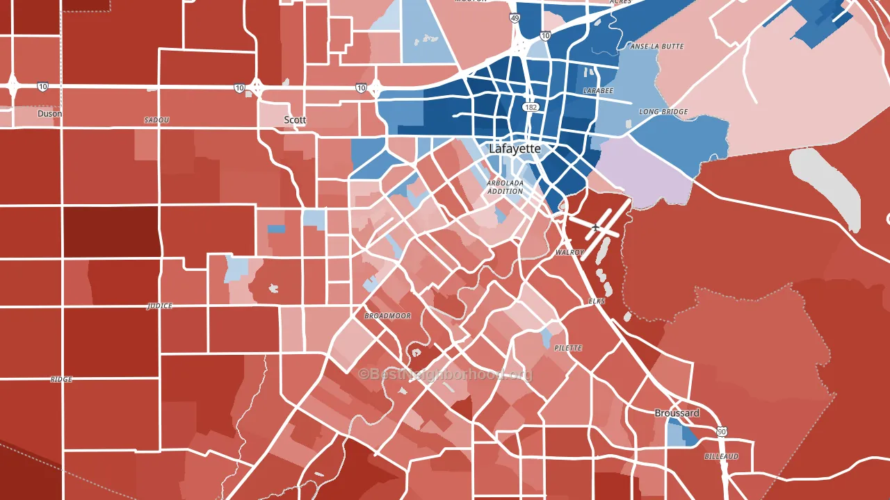 Lafayette Parish, LA block-group political-lean map
