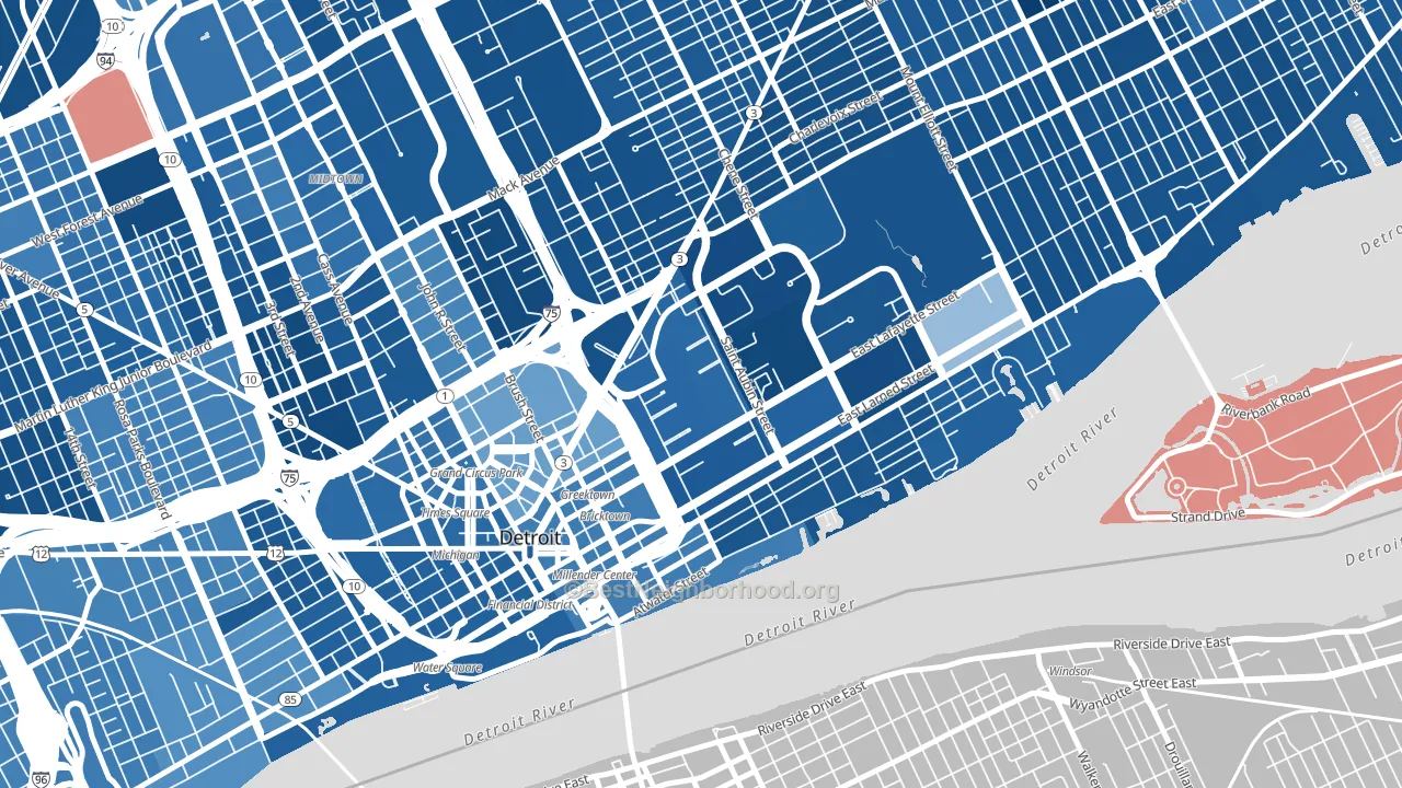 Lafayette Park, Detroit, MI block-group political-lean map